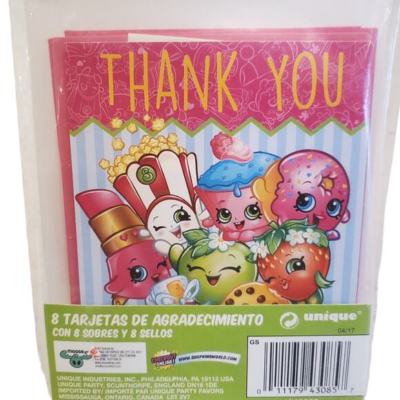 Shopkins Birthday Thank You Cards Envelopes Shopkins Stickers 8 Pack Merci - Picture 4 of 6